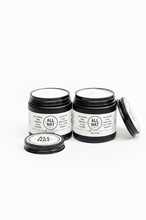 AllNat All-Natural Skincare Jar – beef tallow and manuka honey blend, minimalist product display.