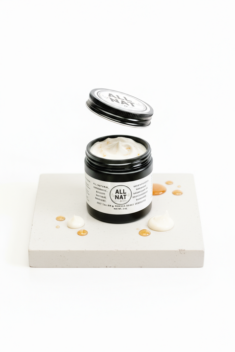 AllNat Whipped Tallow and Manuka Honey Cream for dry and sensitive skin, product photo on white background.